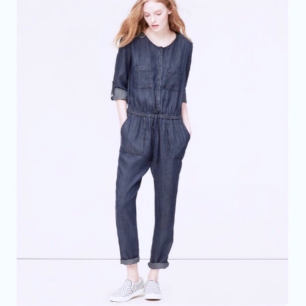 Ann Taylor Loft Denim Coverall Jumpsuit Medium 🌿